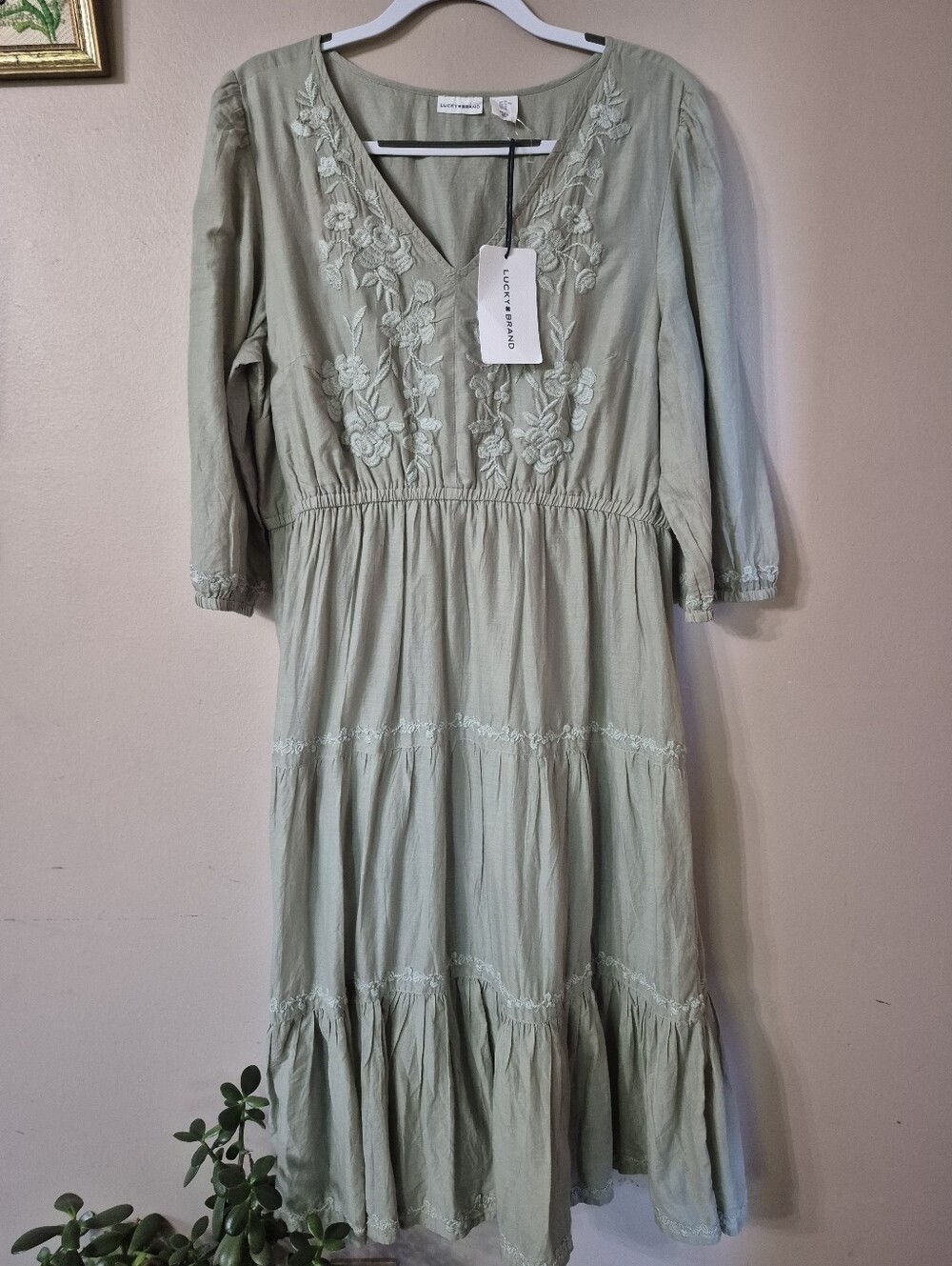 Lucky Brand NWT 100% Cotton Embroidered Maxi Dress